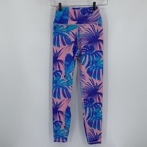 Spiritual Gangster tropical print leggings active yoga pink blue women Small